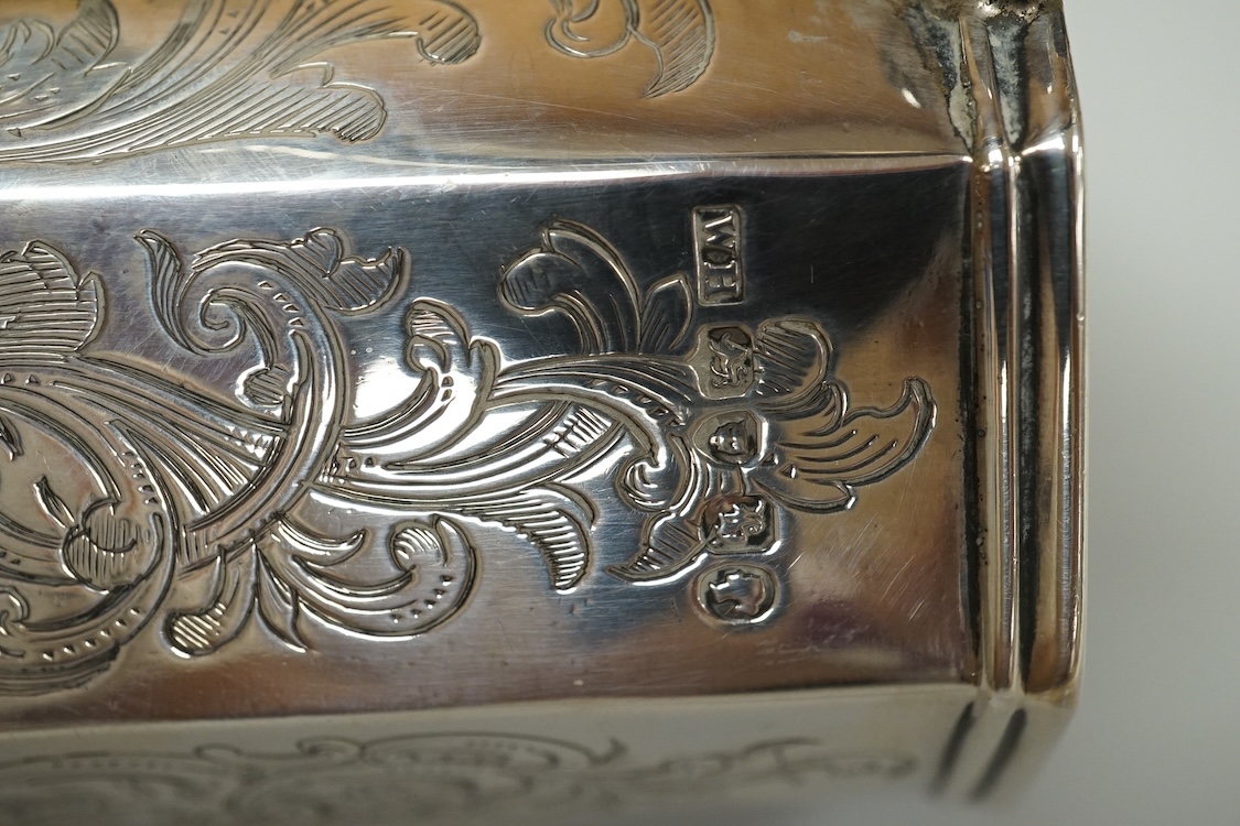 An early Victorian engraved silver octagonal christening mug, William Hunter, London, 1843, height 10.3cm, 5.1oz.